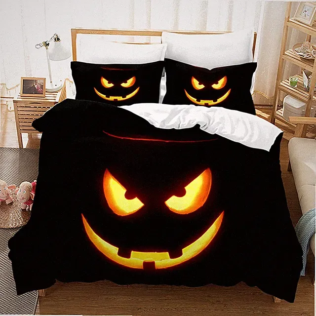 3D Ghost Face Halloween Black Quilt Cover Set Duvet Cover Bedding Pillowcases