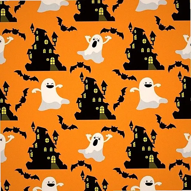 BonEFul FQ Cotton Quilt Orange Black Bat Boo White Ghost Boy Girl Haunted House