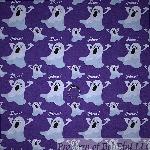 BonEFul FQ Cotton Quilt Purple White Ghost BOO Black Face Halloween B&W Stripe S