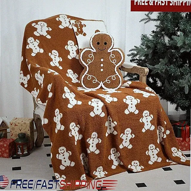 Christmas Throw Blanket & Pillow Set Cozy Microfiber Holiday Home Decor Gift New