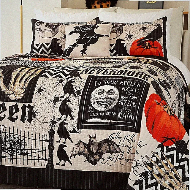 Cmfshape Halloween Bedspread,Black Quilt Set King Size,Pumpkin Ghost Festival...