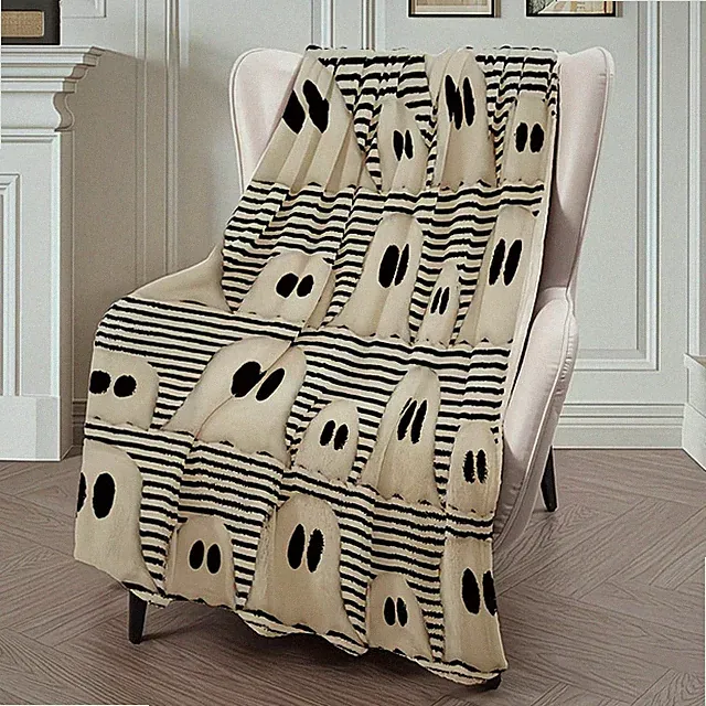 Cozy Striped Ghost Halloween Blanket Soft Extra Large Sofa Bed Travel Throw