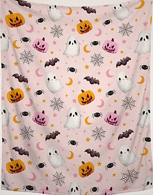 Cute Ghost Pumpkin Blanket - Halloween Decor for Couch, Sofa, Bed, Living Rooms