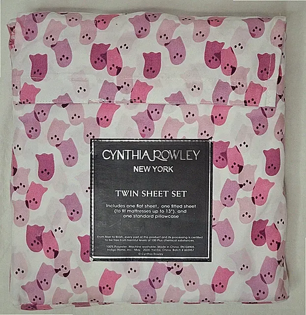 Cynthia Rowley Pink Ghost Halloween TWIN 4 pc Ghosts Sheet Set NEW
