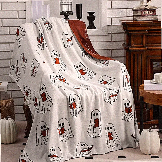 Easter Day Halloween Ghost Reading Book Blanket 50 x 60 Inches Soft Knit Throw w