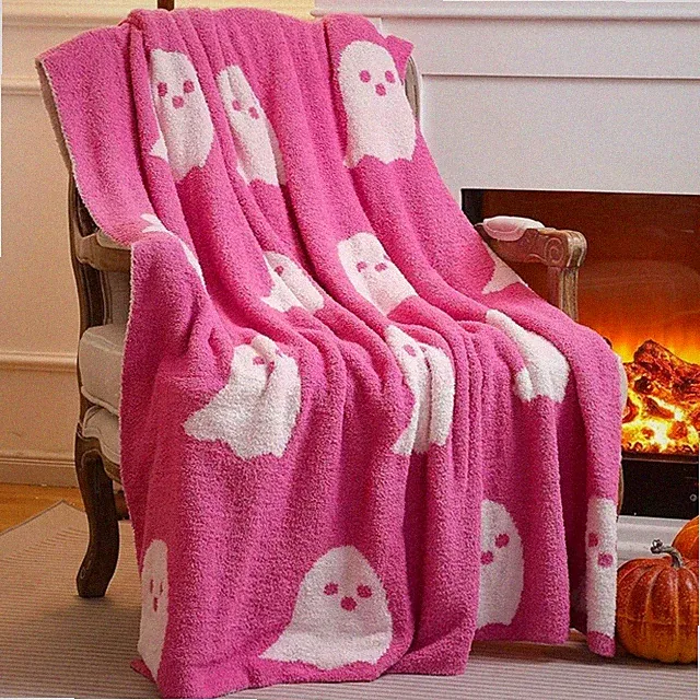 Ghost Blanket 50x60 Soft & Cozy Pink w/White Ghost other side White w/Pink Ghost