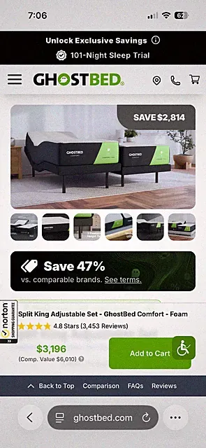 Ghostbed adjustable split king massaging bed with mattress included