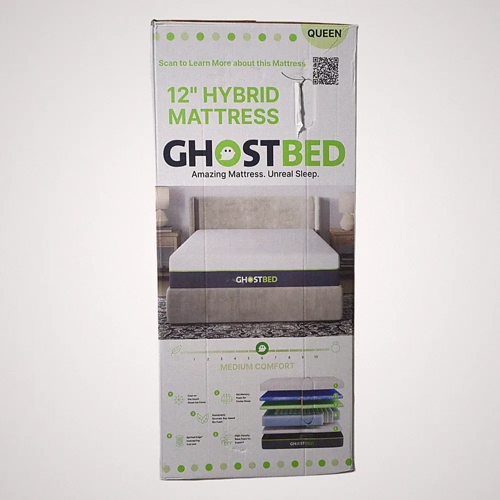 GhostBed Hybrid Gel Memory Foam & 6" Spring Mattress, Medium, Queen