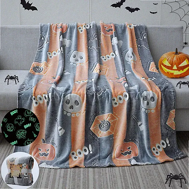 Glow in The Dark Halloween Blanket Pumpkin Soft Gift for Girls Boys 50x60 Inch