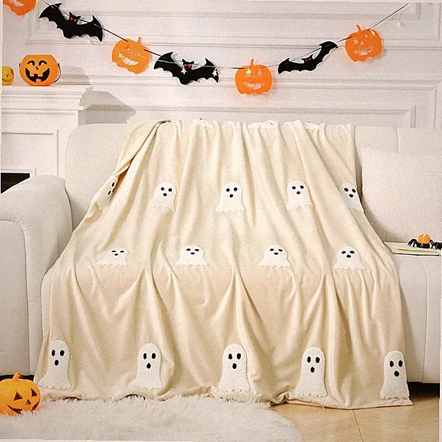 Halloween Ghost Throw Blanket 50X60, Ultra Soft Velvet All-Season Decorative Bla