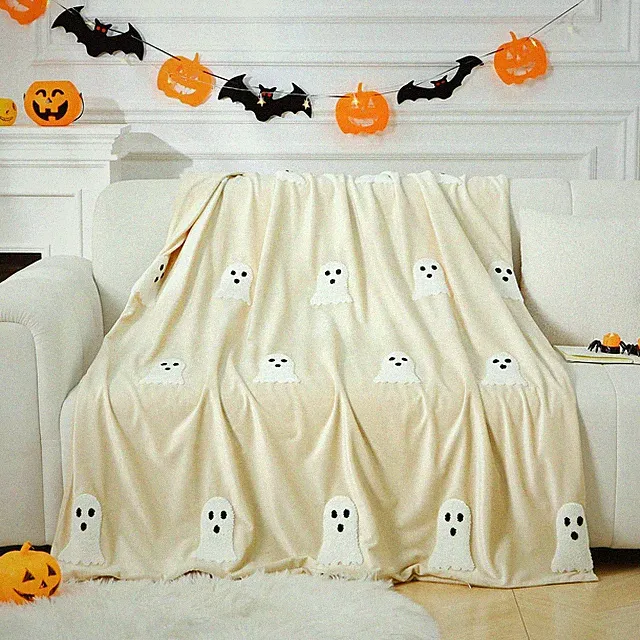 Halloween Ghost Throw Blanket 50x60, Ultra Soft Velvet Large, White