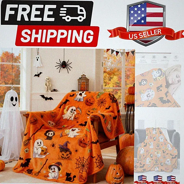 Halloween Throw Blanket 60" x 50" - Soft Flannel Ghost Blanket, Cozy Plush fo...