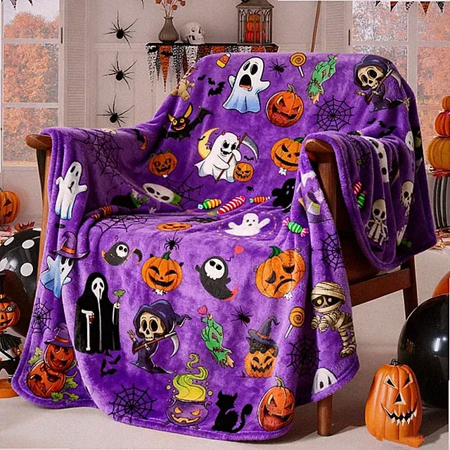 Halloween Throw Blanket 60" X 50" - Soft Flannel Ghost Blanket, Cozy Plush for C
