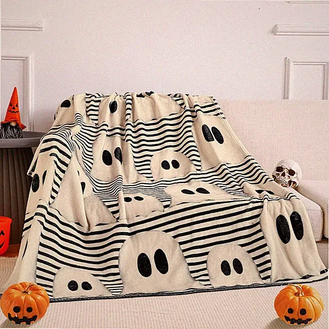 Halloween Throw Blanket Cute Rustic Ghost Flannel Blanket Farmhouse Spooky Blank