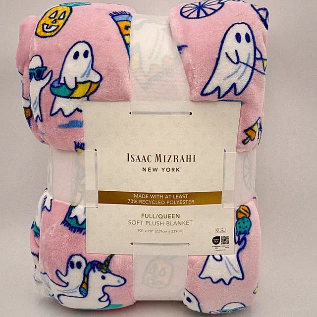 Isaac Mizrahi Halloween SUMMERWEEN Blanket Ghosts Pink Plush Soft Full/Queen
