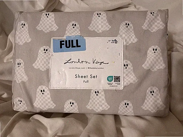 London Kaye Gray Checkered Ghost Microfiber 4 Pc Set Full Sheet Halloween New!