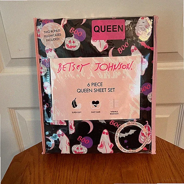 NEW Betsey Johnson Halloween Ghost Pumpkin Boo Party Queen Size Sheet Set