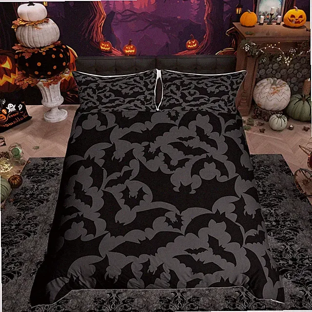 Queen Black Bats Duvet Cover Set: Halloween Themed Bedding for All Ages