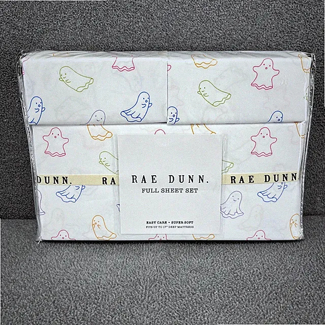 Rae Dunn Halloween Spooky Haunted Multi Color Ghost Full Sheet Set Ghosties