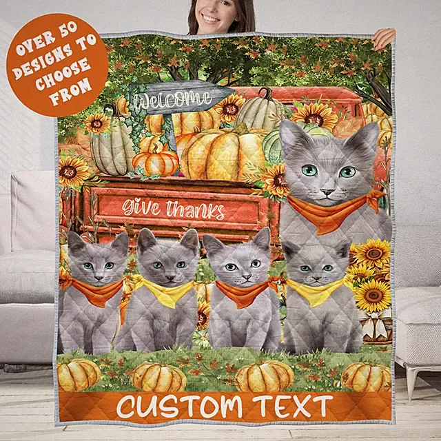 Russian Blue Quilt Cat Bedding Personalized Bed Gift Many Designs NWT