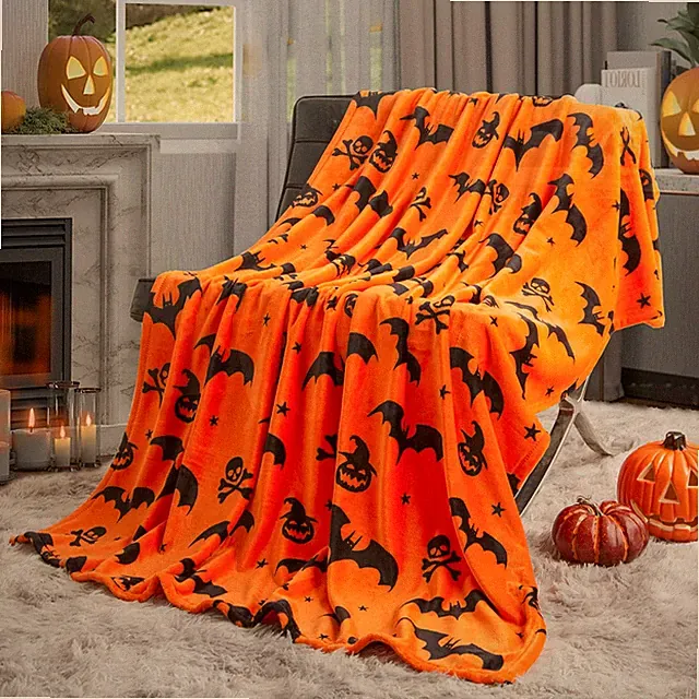 SE SOFTEXLY Ghost Halloween Reversible Pumpkin Fleece Throw Blanket 50x70