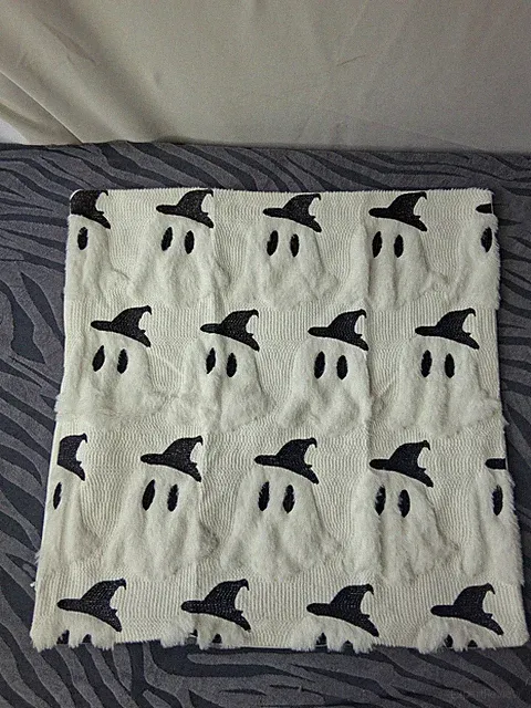 set of 2Halloween Ghosts Embroidered Euro Pillow Sham White Black Zip 20x20
