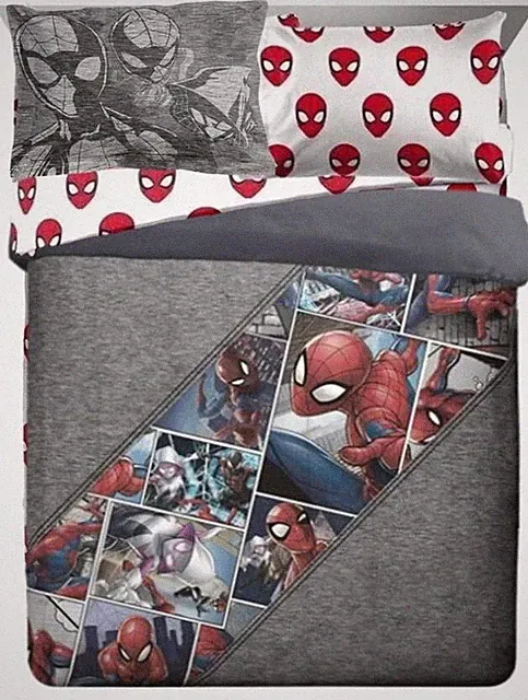 Spider-Man "Grunge Grey" Kids Reversible Queen Bed Set-W1874779053, W3141638343