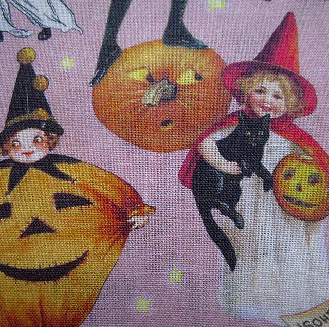 Springs Fabric Treats N Sweets Pink Vintage Style Halloween Witch Ghost JOL BTY