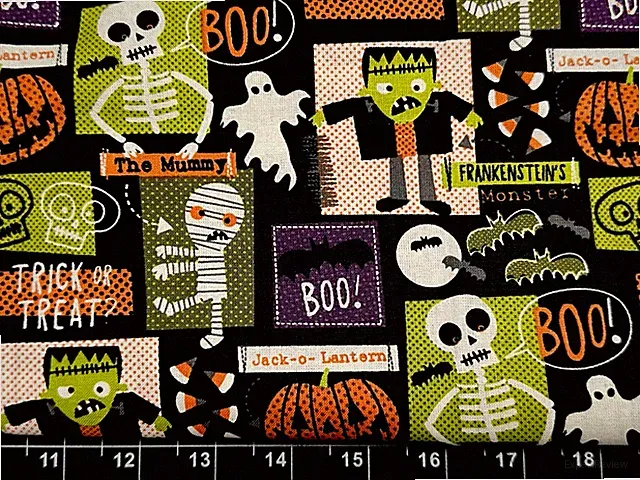 Tina Scrap 9"x21" HALLOWEEN Bat Moon Ghost Skull Cat Mummy Pumpkin FABRIC COTTON