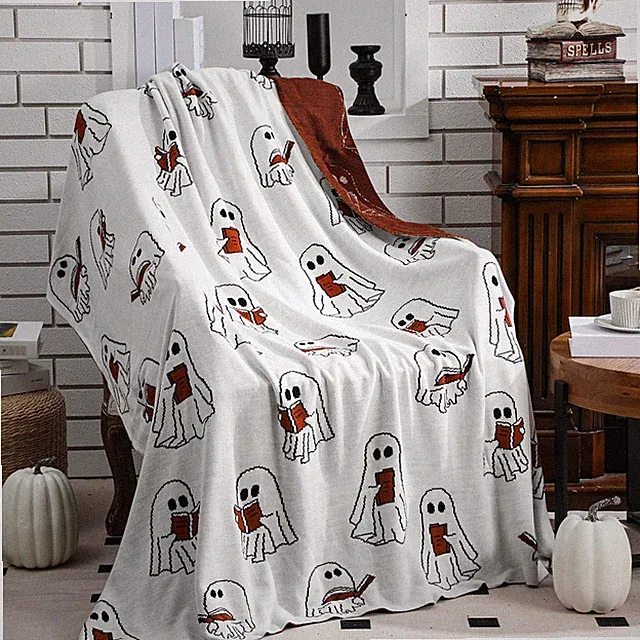 Valentine's Day Halloween Ghost Reading Book Blanket 50 x 60 Inches Soft Knit...