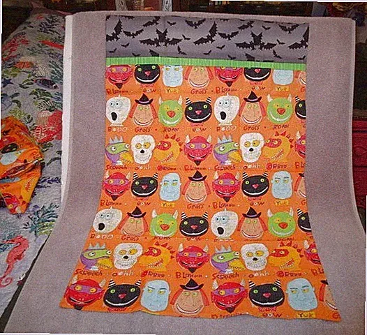 Vtg Handmade Halloween Pillowcase Queen Size Cotton Trick Or Treat Bag Cat Ghost